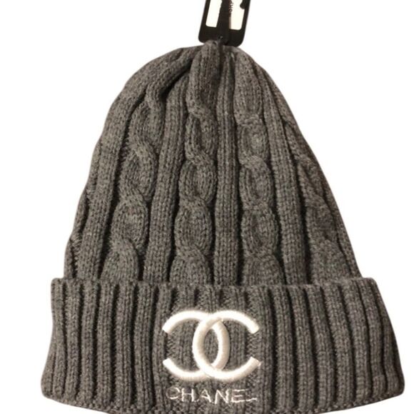 Embroidered  Gray Cable Knit Beanie - Picture 1 of 2